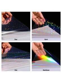 28/36 Sheets Holographic Sticker Paper, Clear Vinyl Laminate Film For Stickers Self-Adhesive, Transparent Overlay Lamination Sticker Paper Waterproof, 6 Patterns-8.5x11 Inch - Multicolor - View 3