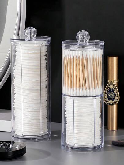2pcs/1pc Cotton Swab Dispenser, 2-In-1 Desktop Storage Box, Bathroom & Bedroom Storage Accessories, Desktop Storage Box, Storage For Toothpicks, Dental Floss, Cotton Swabs, Lipstick, School Supplies, Valentine's Day Gift