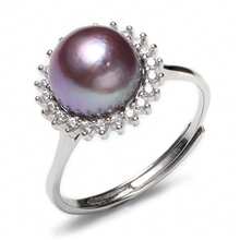 Da'ra 1pc S925 Silver 10-11mm Freshwater Purple Pearl Adjustable Ring, Suitable For Women's Daily Wear - Mauve Purple - View 2
