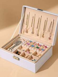 Classic Leather Jewelry Boxes In Black, White, Pink, And Green, Featuring A Removable Tray, Snap Closure, And Padded Drawers-A Versatile Oval Desktop Organizer With Ample Capacity For Necklaces, Earrings, Rings, Bracelets, And Watches-Making It An Ideal Gift For Women And Girls. - Multicolor - View 13