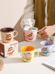 CRAYON SHINCHAN 1个正版蜡笔小新陶瓷马克杯，高品质卡通咖啡杯，可爱创意马克杯，情侣早餐杯，生日和节日礼物 - 彩色 - 查看 8