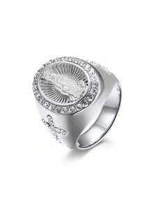 1pc Virgin Mary Shape Rhinestone Inlay Stainless Steel Ring, 18k Gold Plated Hand Accessory - Stainless Steel Ring - View 16