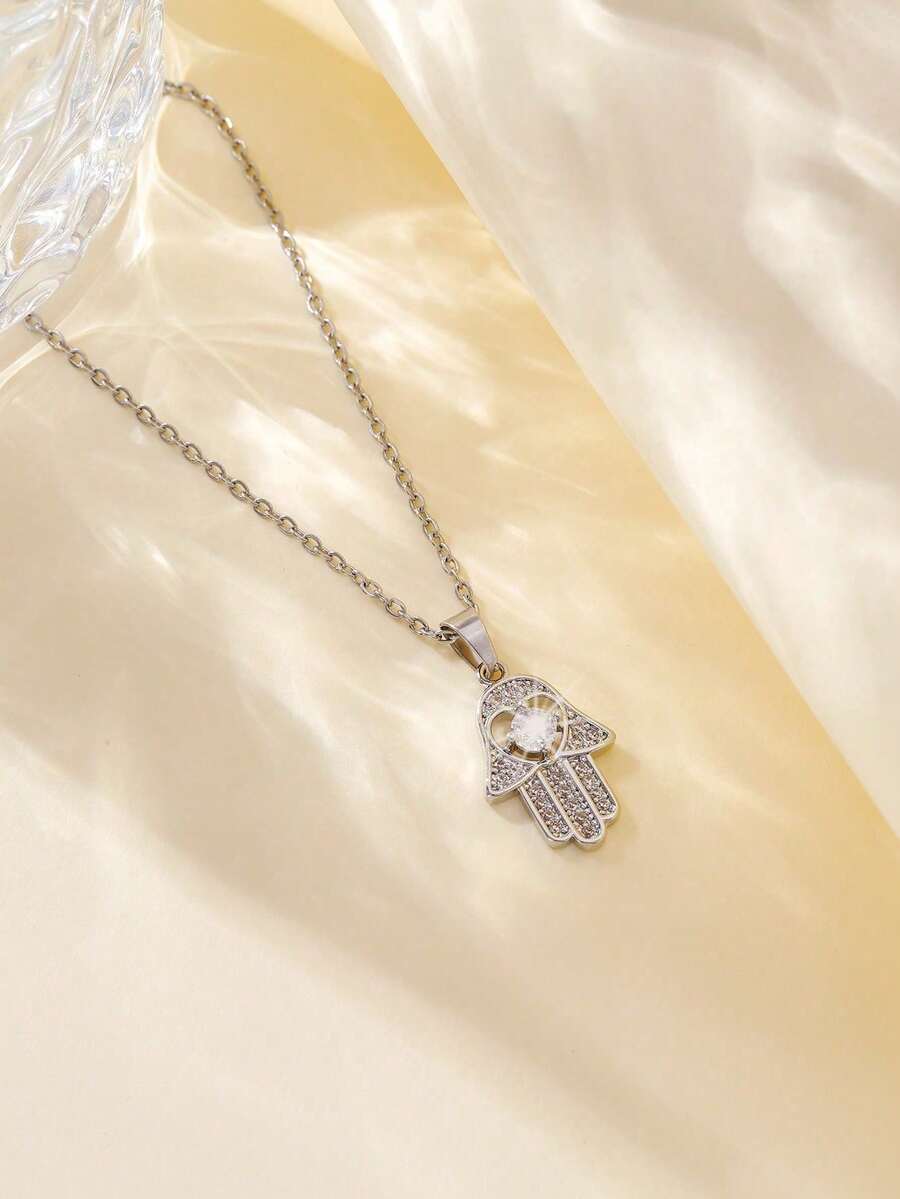 1 Pc College Style Palm Shape Love Artificial Zirconia Holiday Wear Necklace - Multicolor - View 1