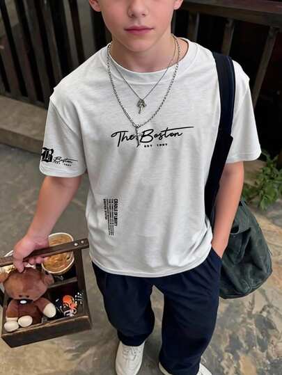 Tween Boys Casual Printed Crew Neck Short Sleeve T-Shirt, Summer Top
