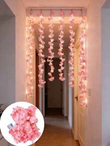 2M 20 LED Artificial Flower Vine Lights, Living Room Bedroom Decor, Wedding Romantic Fake Flower Fairy Lights, Holiday Decoration - Baby Pink - View 5