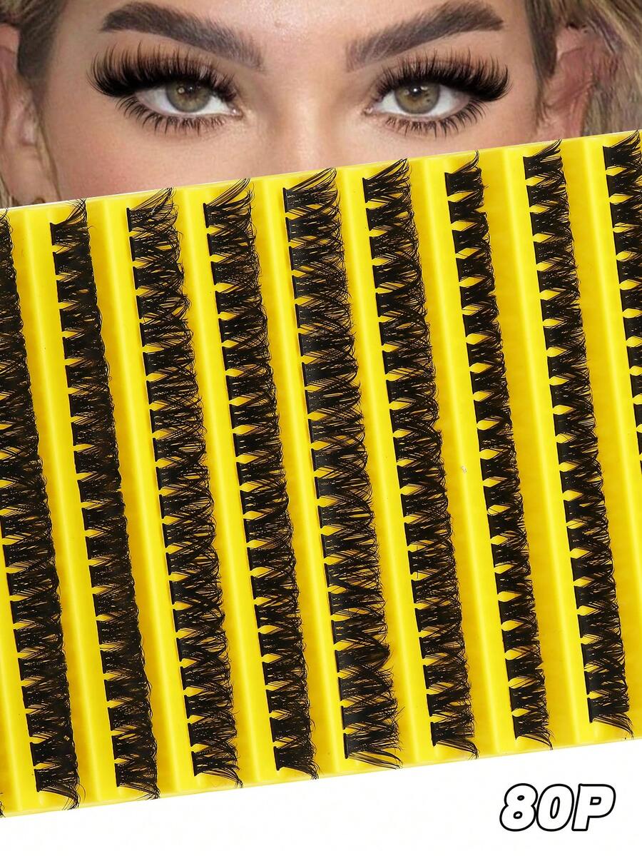 200 racimos de pestañas segmentadas para estilos DIY, 10 filas de pestañas individuales rizada coqueta, densidad ajustable - D - Ver 1