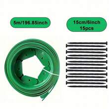 Garden Lawn Edge Solution Made Of PE Material, Length: 5m/16.4ft, Height: 5cm/1.97inch With 15 Fixing Piles, Suitable For Flower Beds, Tree Rings And Sidewalks, Garden Lawn Messy Separation Strip, Yard - Multicolor - View 4
