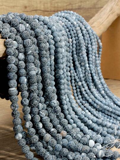 Natural Stone Black Weathered Agate Beads For Jewellery Making-6mm/8mm/10mm Smooth Round Loose Beads Suitable For DIY Necklaces, Bracelets,And Watch Straps Etc.Essential For Craft Enthusiasts .Jewellery Making Materials