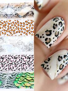 FULL BEAUTY 10片豹纹美甲转印贴纸，动物蛇斑马花卉箔纸美甲贴花配件 - 彩色 - 查看 4
