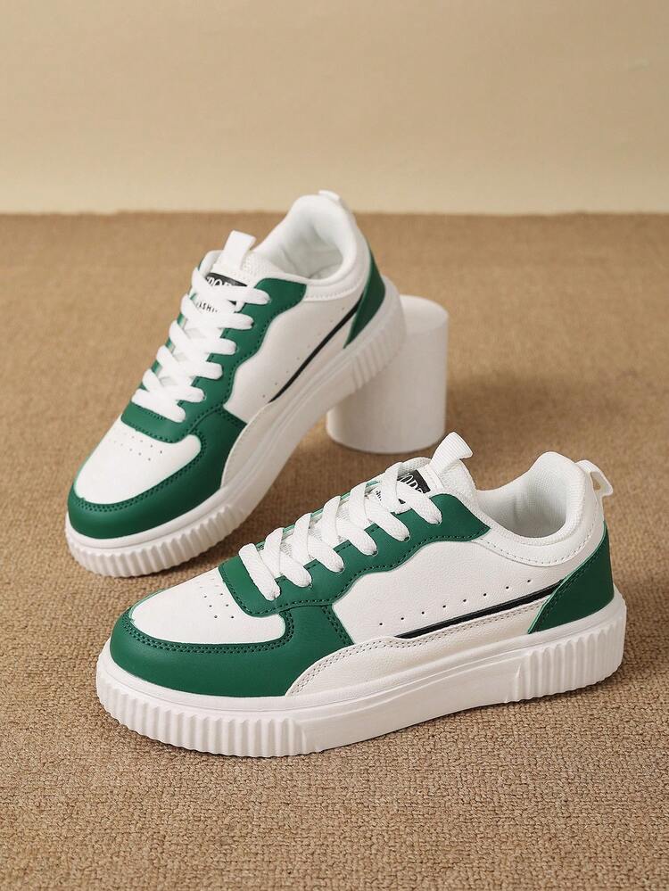 [Leather Skate Shoes] 36-45 White & Green Leather Men's Skate Shoes - Women's Casual Shoes - Comfortable Low-Top, Durable Rubber Sole, PU Lining - Casual Lace-Up Low-Top Sneakers - Green - View 9