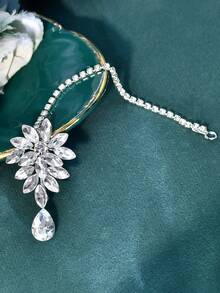 1 pièce Chaîne de front de mariée minimaliste avec pendentif en strass, accessoire de mode pour mariage, fête, célébration - Argent - Voir 4