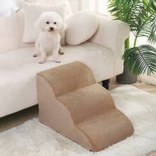1pc Plush Warm Pet Stair Ramp, Elderly/Small Dog Assistance Ladder, Protect Every Step, Easy Up And Down, Love Lasts Longer, Removable & Washable Foam Stairs For Sofa, Bed, Puppy, Kitten - Beige - View 11