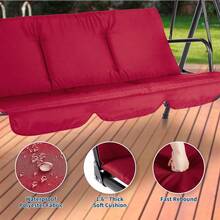 Columpio de exterior con toldo ajustable para adultos, banco de 3 plazas con cojines gruesos, estructura de acero, para jardín, color rojo - Rojo - Ver 6