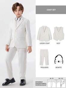 Bộ vest nam 4 món: Áo khoác, Áo vest, Quần, Nơ, Trang phục trang trọng phù hợp cho Lễ hội, Nghi lễ, Dịp thường ngày - trắng - Xem 18