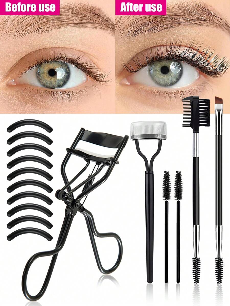 16pcs/11pcs/10pcs Eyelash Curler Set, Stainless Steel Material, Wide Mouth Design, Easy To Create Long-Lasting Curled Lashes, Professional Makeup Artist Essential Tool,Giveaways,Travel,Cheap Stuff,Travel Essential