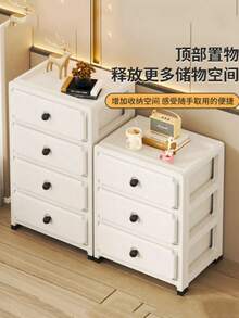 1pc Wheeled Storage Cabinet, Beige Mobile Living Room Storage Unit With Bedroom Drawer Compartment, Suitable For Living Room, Kitchen And Bedside Cabinet - Multicolor - View 6