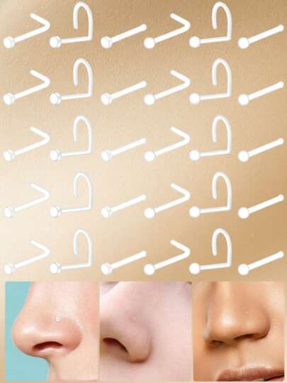 CIZME 10pcs/Set Fashion UV Clear Bone L-Shaped Nose Studs, 20g 7mm Nose Rings Nose Studs Body Jewelry L-Shaped Nose Studs Unisex Daily Decoration