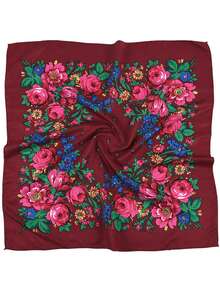 1pc Floral Print Headscarf/Shawl, Russian Style Square Scarf, Cotton Dust-Proof & Sun-Proof Shawl - Multicolor - View 21