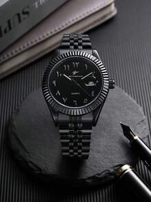 RICECGO 男士经典石英钢表带腕表，带日历显示，适合日常佩戴、商务场合，高端精致礼品。