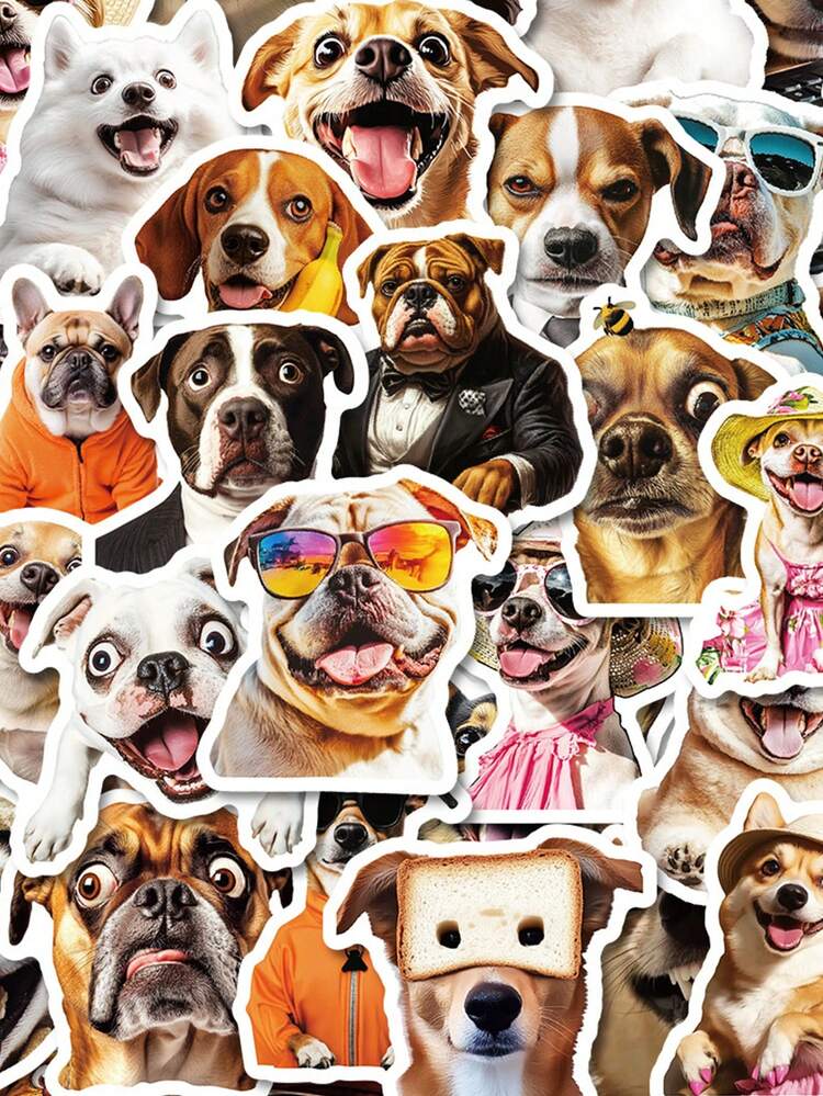 50pcs Cute Dog Expression Stickers, PVC Material, Gifts, Cartoon Decor, Scrapbooking, Notebook, Laptop, Luggage, Guitar, Cup, Phone Case, DIY Stickers - Multicolor - View 10