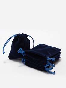 5pcs Set Drawstring Jewelry Storage Bags, Blue Velvet Jewelry Pouches Suitable For Necklaces, Earrings And Other Jewelry - Royal Blue - View 5
