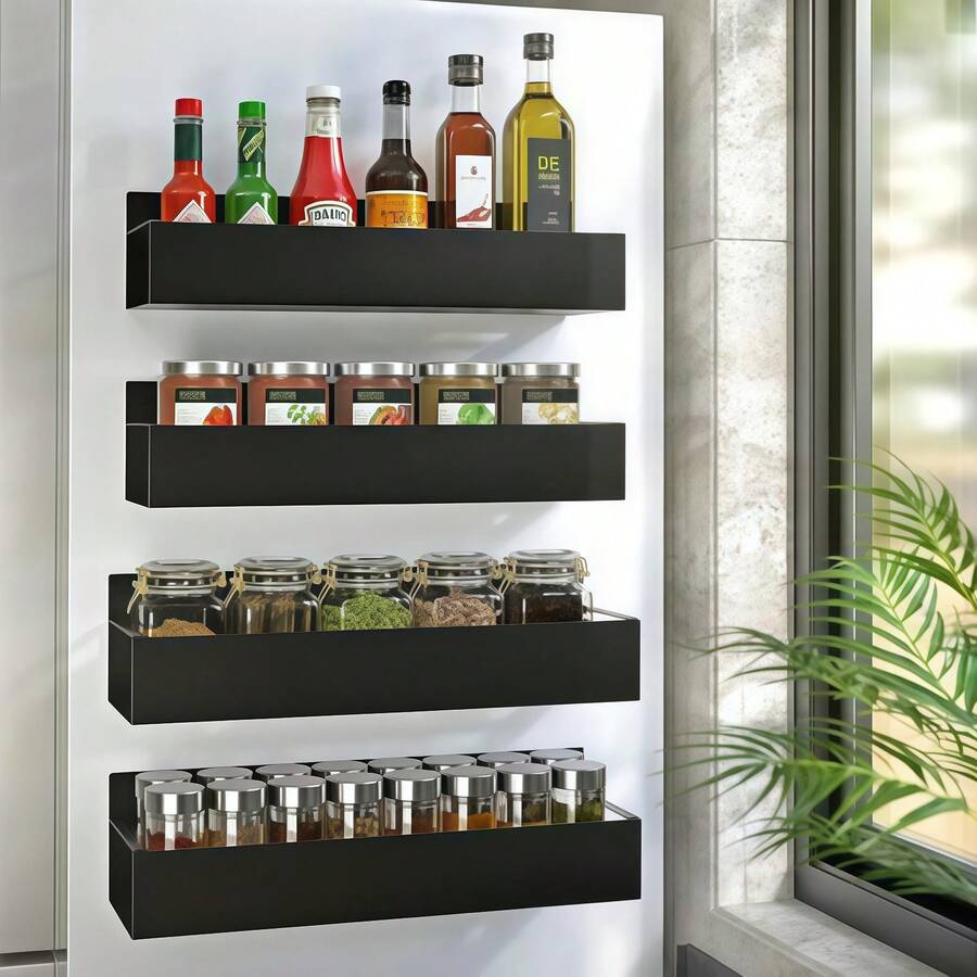 2PCS4pcs Magnetic Spice Racks For Refrigerators - Large Capacity, Space-Saving, No-Drill Installation, Durable Kitchen Organizer Shelves, Black - màu đen - Xem 1