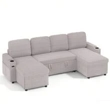 4-seater U-shaped Corduroy Silver-grey