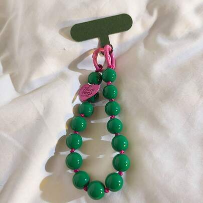 复古简约串珠手机挂饰，创意手链配短腕带，兼容手机壳或车载包，通用智能手机斜挎链腕带