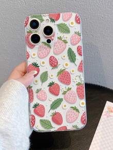 1pc Strawberry Pattern Transparent Soft TPU Phone Case, Anti-Fall Anti-Scratch Anti-Fingerprint, Precise Camera Cutout, Compatible With Samsung, Apple, Nothing, Pixel, INFINIX, Redmi - Multicolor - View 2