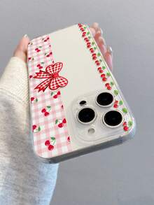 1pc Cherry Bow Pattern Transparent Soft TPU Phone Case, Anti-Fall Anti-Scratch Anti-Fingerprint, Precise Camera Cutout Compatible With Samsung, Apple, Nothing, Pixel, INFINIX, Redmi - Multicolor - View 5