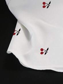 New Spring/Summer Slimming Versatile Sleeveless Fitted Collared Cherry Print Shirt For Women White - White - View 3