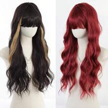 欧美风卷发假发，带刘海，长款合成纤维全头假发，女士款 - 彩色 - 查看 6