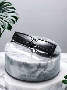 1副/2副方形宽腿窄框复古朋克街头风时尚眼镜 - 灰色 - 查看 1