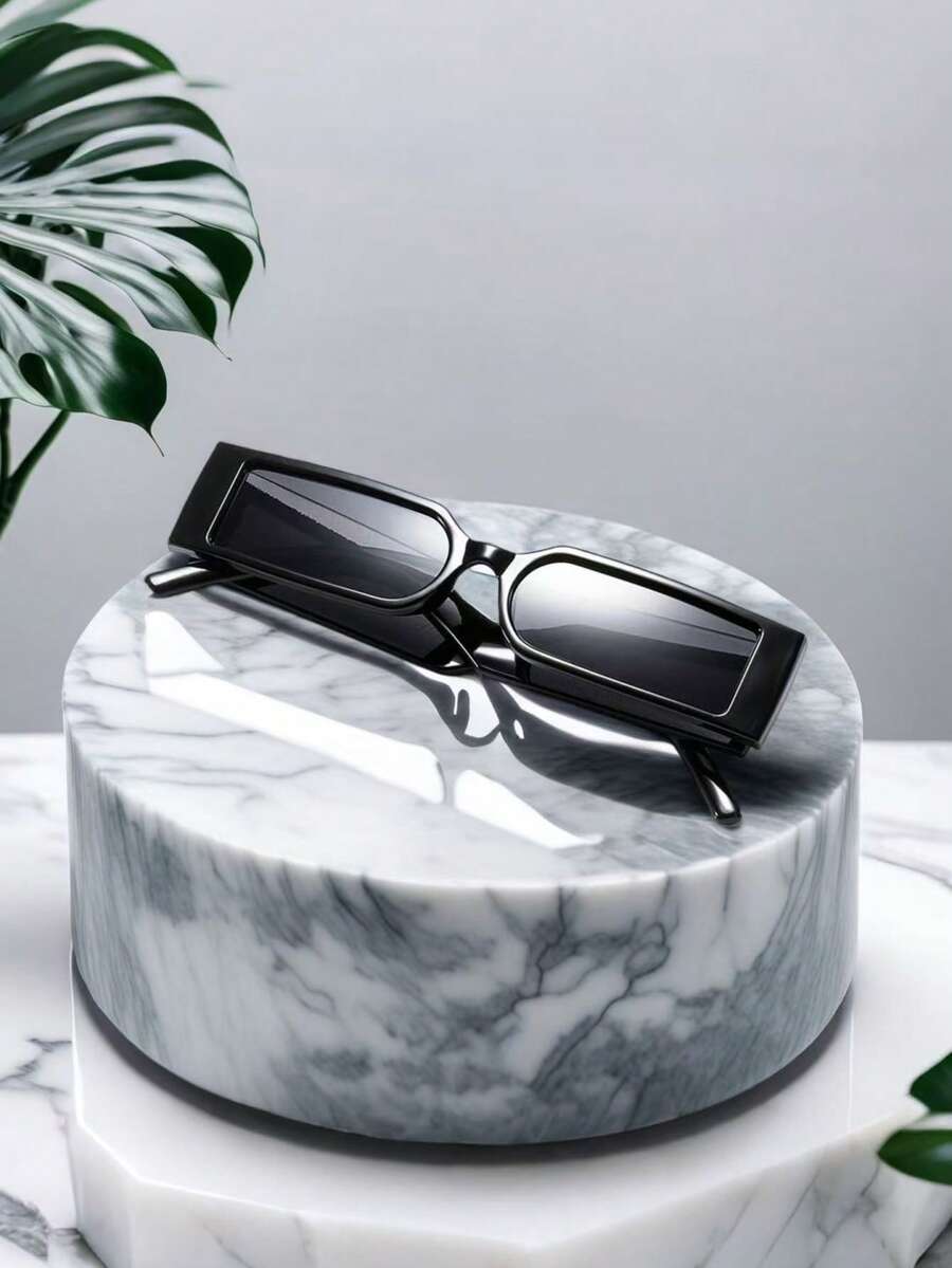 1副/2副方形宽腿窄框复古朋克街头风时尚眼镜 - 灰色 - 查看 1