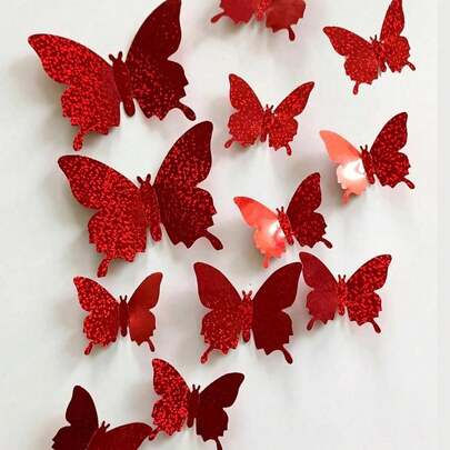 12pcs 3D Butterfly Sticker, Wall Decoration For Living Room And Bedroom, Stickers, Wall Decal, Vinyl Decal For Home Decorations, Spring Decoration Items Refresh Your Home, Festival Decoration Stickers Gifts Birthday Graduation,Party Supplies,Wall Decor,Stickers,Wall Stickers,Room Decor,Home Decor