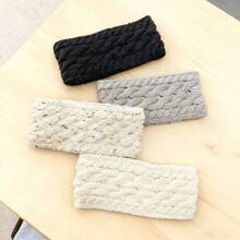 1条女士针织抓绒内衬发带，冬季保暖弹力护耳头巾，柔软加厚发带，适合寒冷天气和户外活动，可爱舒适的发饰礼品 - 彩色 - 查看 7