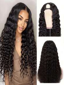 180 Density Deep Wave V Part Human Hair Wigs For Women Clip In Ready To Go Upgrade U Part Wigs Human Hair No Leave Out No Sew In NO Glue Human Hair Deep Curly V Part Glueless Wigs Human Hair Natural Color - 自然色 - 查看 3