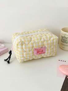 1个女士绗缝爱心图案化妆包可爱漂亮格子旅行洗漱包女士化妆品收纳包 - 彩色 - 查看 13