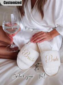 Customized Bridal Wedding Plush Slippers, Fashionable Bridesmaid Gift Decor, Stylish, Hippie, Minimalist, Casual, Cute, Simple Chic, Minimalist Chic, Comfortable Custom, Unique, Personalized Collectible Gift, Ideal Gift ,Spring-Collection - Multicolor - View 5