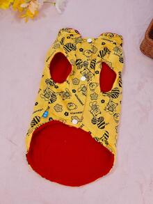 Pet Vest Teddy Bear Print Fleece Jacket, Red & Yellow, Festive For Spring Festival, Warm For Small Cats & Dogs In Winter - Yellow - View 7