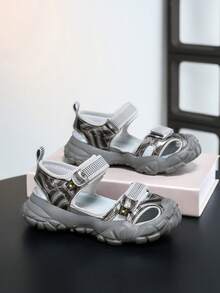 1 Pair Boys' Summer Slide Sandals, Convenient Hook And Loop Design, Non-Slip Breathable Comfortable Children Sandals - Silver - View 8