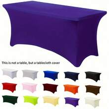 1 pieza Mantel rectangular de poliéster, material de tela elástica, ajuste apretado y resistente a las arrugas, lavable a mano y a máquina, adecuado para boda, cumpleaños, feria comercial y decoración de eventos, mantel de banquete de unicolor - Multicolor - Ver 2