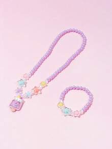 Set de 2 piezas de collar con colgante de unicornio y pulsera con cuentas, diseño lindo para niñas, adecuado para fiestas, regalos de cumpleaños y uso diario - Multicolor - Ver 4