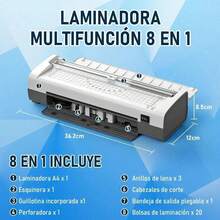 Laminadora 9" térmica frío foil para tamaño carta A4 8 en 1 incluye 20 micas 3 cortadores y recortadora ideal para hogar oficina y escuela - por defecto - Ver 5