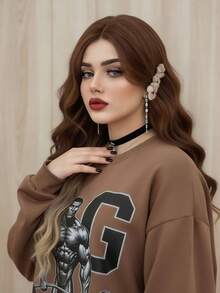 4*1 Peluca sintética ondulada de 26 pulgadas con encaje, degradado de marrón a rubio, raya al medio, cabello largo y rizado para uso diario, fiesta y disfraz (Presta atención a cómo la usas y cuidas) - Marrón - Ver 2