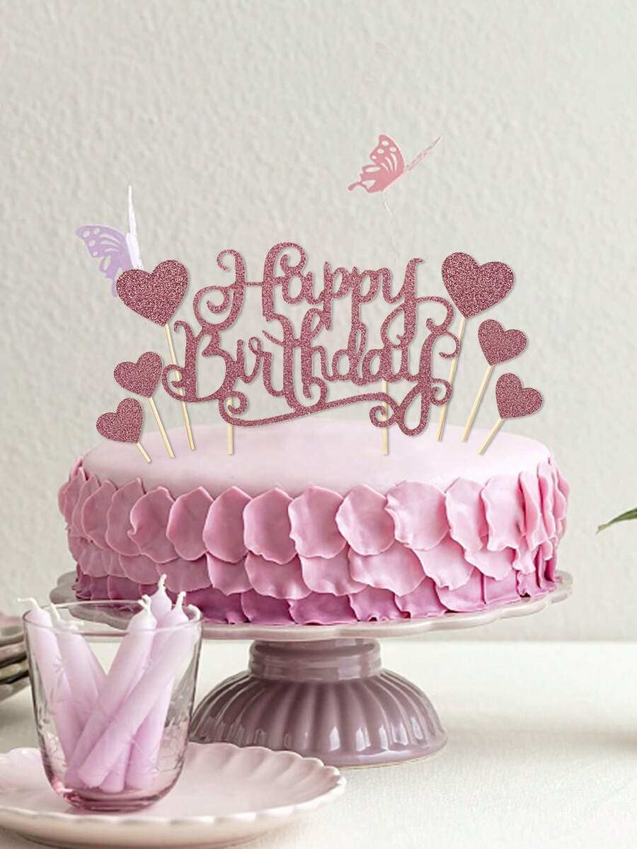 7 件闪光细节生日派对蛋糕装饰,粉色闪光蛋糕装饰,适合生日派对、圣诞节 - 玫瑰金 - 查看 1