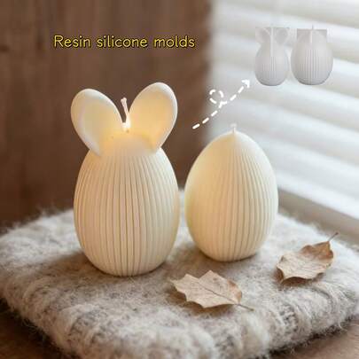 DIY Clay Mold, Easter 2pcs Striped Rabbit & Striped Egg Decor Mold, Suitable For Resin, Plaster, Candle, Aromatherapy Crafts, Home Decor Tabletop Silicone Mold
