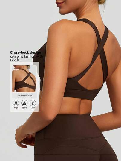 Sodalemon Sujetador deportivo con relleno y diseño cruzado para mujer, top activo elástico para entrenamiento, gimnasio, yoga, correr, sujetador deportivo de unicolor