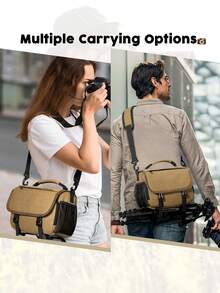 NEWHEY 适用于单反/微单相机的专业相机包，适用于佳能和尼康的小型相机包，带可定制隔层、三脚架固定器和防雨罩，摄影师旅行相机包 - 棕色 - 查看 7