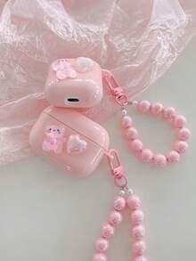 可爱粉色小猫咪造型，兼容耳机盒，苹果1/2代保护壳，兼容 Pro防摔保护壳，带挂绳 - 彩色 - 查看 3